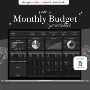 Simple Monthly Budget Spreadsheet, Google Sheets Template, Payckeck Budget, Financial Planner, Spending Tracker, Bills Calendar, Expenses