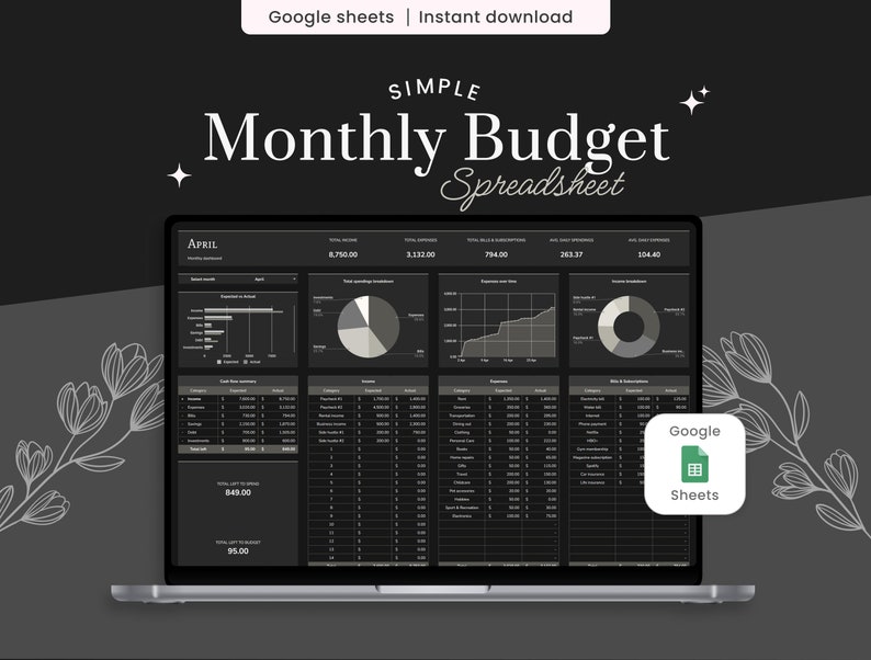 Simple Monthly Budget Spreadsheet, Google Sheets Template, Payckeck Budget, Financial Planner, Spending Tracker, Bills Calendar, Expenses Simple Monthly Budget Spreadsheet, Google Sheets Template, Payckeck Budget, Financial Planner, Spending Tracker, Bills Calendar, Expenses