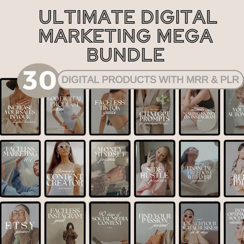 30 Ulitmate Digital Marketing Mega Bundle, With Master Resell Rights, Done For You, Faceless Instagram & tik tok, PLR, MRR,