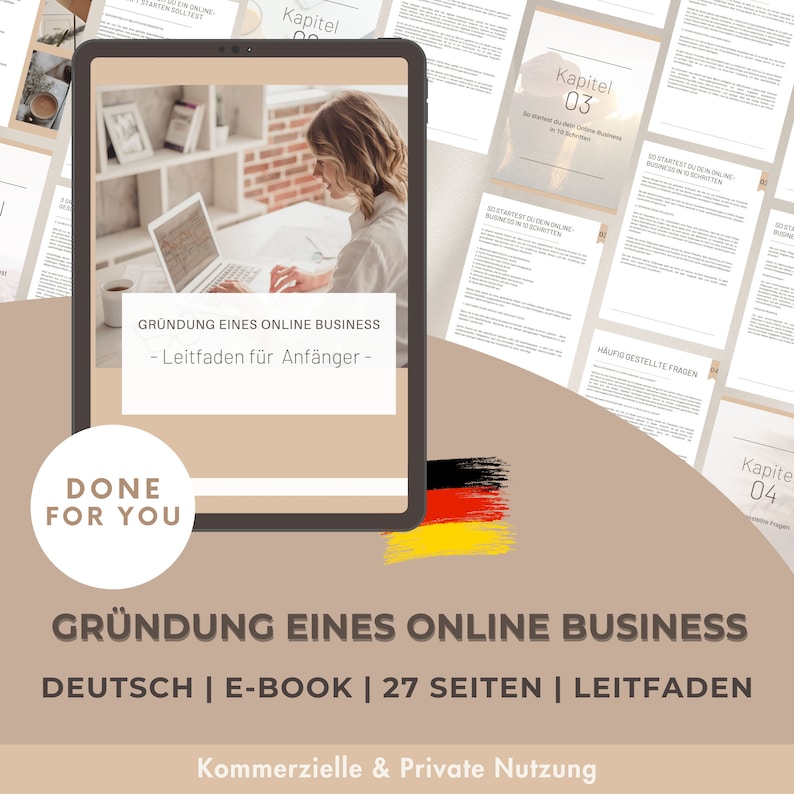 Online Business fr Anfnger Leitfaden Deutsch | Done for You | E-Book Entrepreneur | Digitale Faceless Produkte Deutsch