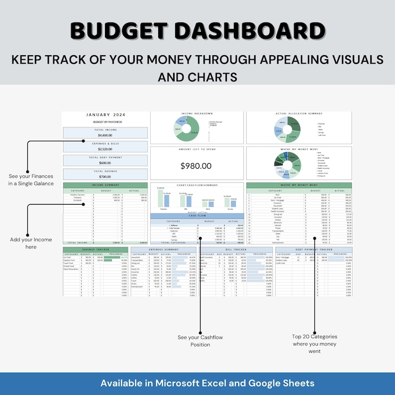Budget by paycheck spreadsheet Monthly Budget Financial Planner Debt payoff Tracker Weekly Biweekly saving bill Expense Goal Tracker Budget by paycheck spreadsheet Monthly Budget Financial Planner Debt payoff Tracker Weekly Biweekly saving bill Expense Goal Tracker - Image 3