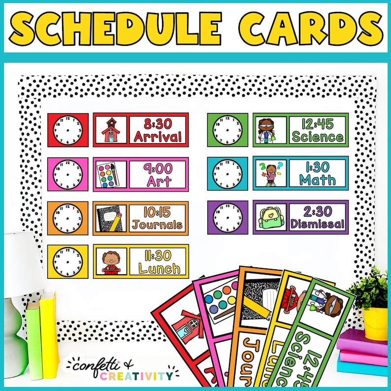 Watercolor Daily Schedule Cards | Editable Classroom Schedule | Elementary School | Teacher Schedule Cards | Printable Schedule Cards