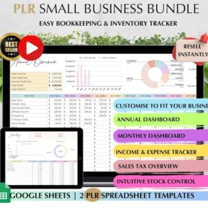 PLR Bookkeeping Spreadsheets Commercial Use PLR Google Sheets Bundle Master Resell Rights PLR Template Small Business Accounting Spreadsheet