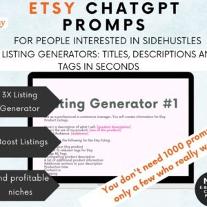 ChatGPT for  -  Listing Generator & Prompts to Help with  Titles, Tags and Listing Descriptions -  SEO - AI Shop Help