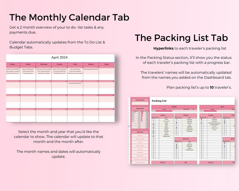 Ultimate Travel Planner Google Sheets, Travel Itinerary, Travel Budget Spreadsheet, Digital Packing List Family Trip Planner Holiday Planner Ultimate Travel Planner Google Sheets, Travel Itinerary, Travel Budget Spreadsheet, Digital Packing List Family Trip Planner Holiday Planner - Image 4