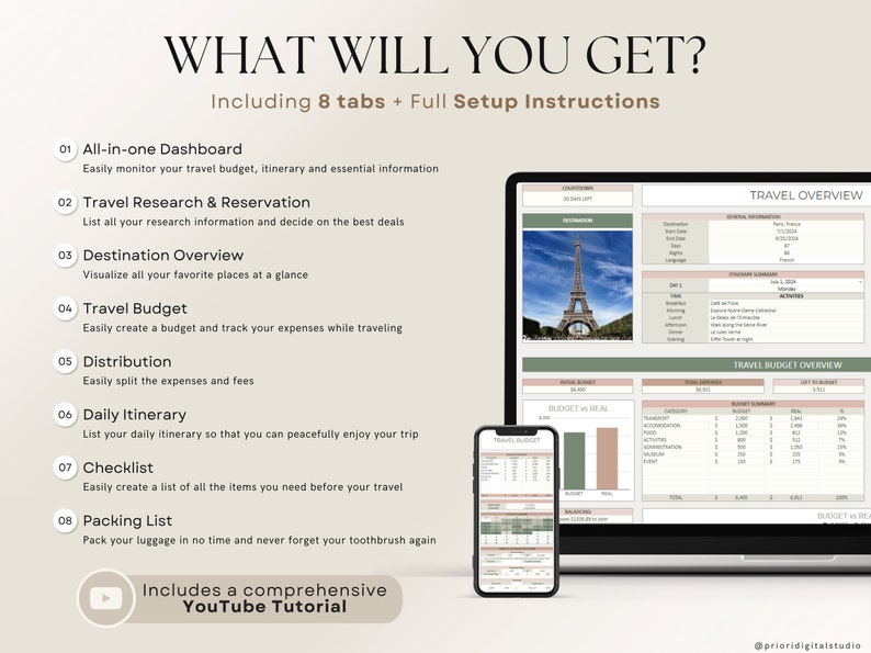 Honeymoon Travel Planner Google Sheets Excel Holiday Organizer Travel Budget Spreadsheet Travel Itinerary Vacation Planner Packing List Honeymoon Travel Planner Google Sheets Excel Holiday Organizer Travel Budget Spreadsheet Travel Itinerary Vacation Planner Packing List - Image 2