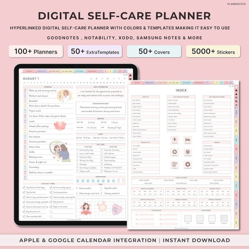 Digital Self Care Journal, Self Care Planner, Wellness Journal, Goodnotes Planner, Mental Health Mindfulness, Positivity Healing Self Love