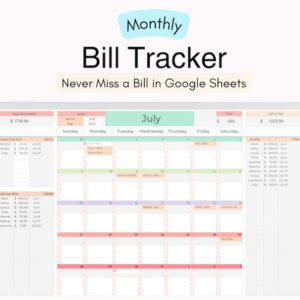 Bill Tracker, Google Sheets Bill Planner, Editable Monthly Bill Calendar, Financial Planner Personal Finance Spreadsheet, Bill Organizer