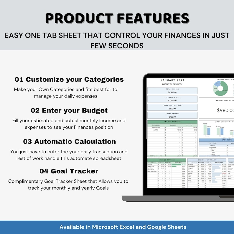 Budget by paycheck spreadsheet Monthly Budget Financial Planner Debt payoff Tracker Weekly Biweekly saving bill Expense Goal Tracker Budget by paycheck spreadsheet Monthly Budget Financial Planner Debt payoff Tracker Weekly Biweekly saving bill Expense Goal Tracker - Image 2