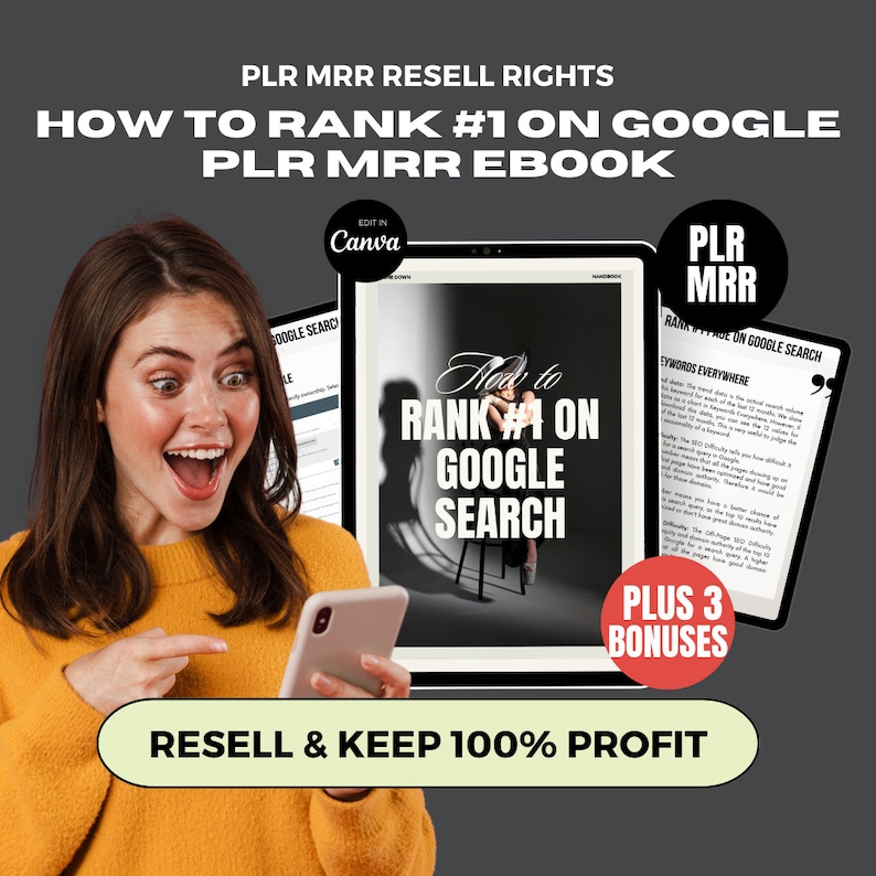 Website SEO How to Rank High on Google, Google Selling Guide with Master Resell Rights MRR Private Label Rights PLR Digital Products Dfy