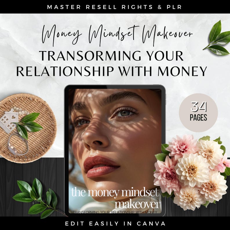 Master Resell Rights MRR Money Mindset Makeover Guide, Done For You Private Label Rights PLR DFY Digital Product, Wellbeing Mindset Coaching