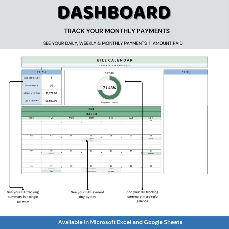 bill Calendar tracker Spreadsheet Monthly Bill Planner Payment Dashboard editable calendar checklist Personal Finance google sheets bill Calendar tracker Spreadsheet Monthly Bill Planner Payment Dashboard editable calendar checklist Personal Finance google sheets - Image 3