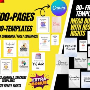 Ultimate 7500+ Pages PLR Canva Template Bundle | 200 PLR Journals | Templates | Planners | Trackers | Printable | Master Resell Rights