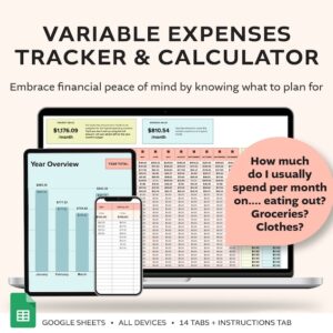 Annual Expenses Tracker for Google Sheets. Accurately estimate your variable expenses budget. 12 tabs Monthly tracker.