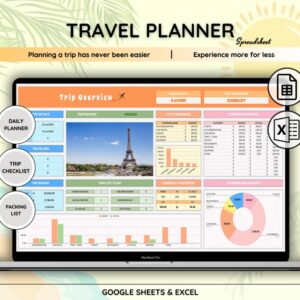 Ultimate Travel Planner, Google Sheets, Excel, Trip Planner, Journey Planner, Excel Spreadsheet, Travel Itinerary Template, Packing List