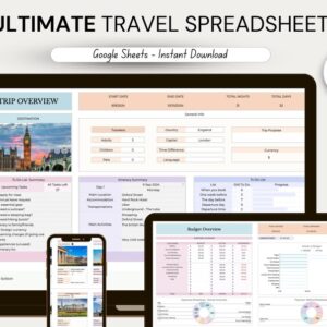 Ultimate Travel Spreadsheet Digital Travel Planner Travel Budget Google Sheets Vacation planner Editable Template Holiday Planner