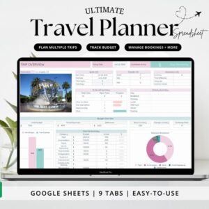 Ultimate Travel Planner Google Sheets, Digital Travel Organizer, Travel Tracker, Google Sheet Vacation Planner, Travel Itinerary Planner,
