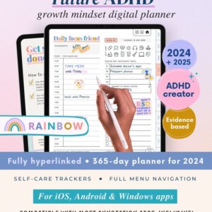 ADHD Digital Planner (made by an ADHDer) for iPad, Goodnotes + Android. Adult ADHD daily planner, self care & habit tracker. Science based