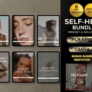 Mindset Wellness PLR MRR Bundle, Mindfulness Self Help Self Love Happiness 6 Workbooks and eBooks, Private Label Right Master Resell Right