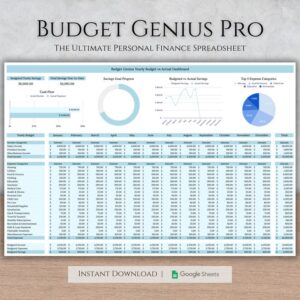 The Ultimate Personal Budget Spreadsheet (Blue), Financial Planning, Google Sheets Template