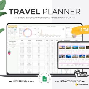 Travel planner digital travel planner googlesheets travel planner excel spreadsheet travel organizer holiday planner travel budget tracker