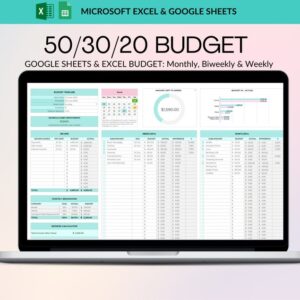 50/30/20 Budget Spreadsheet for Google Sheets 50 30 20 Budget Monthly Budget Planner Spreadsheet Paycheck Budget Tracker Weekly Budget