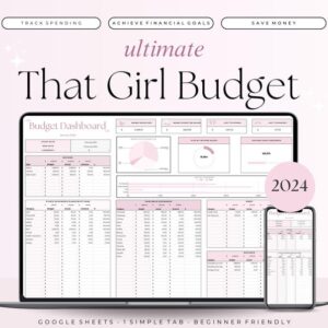 2024 Monthly Budget Planner Spreadsheet Template, Easy Digital Financial Family Planner Google Sheets Excel, Annual Money Paycheck Tracker