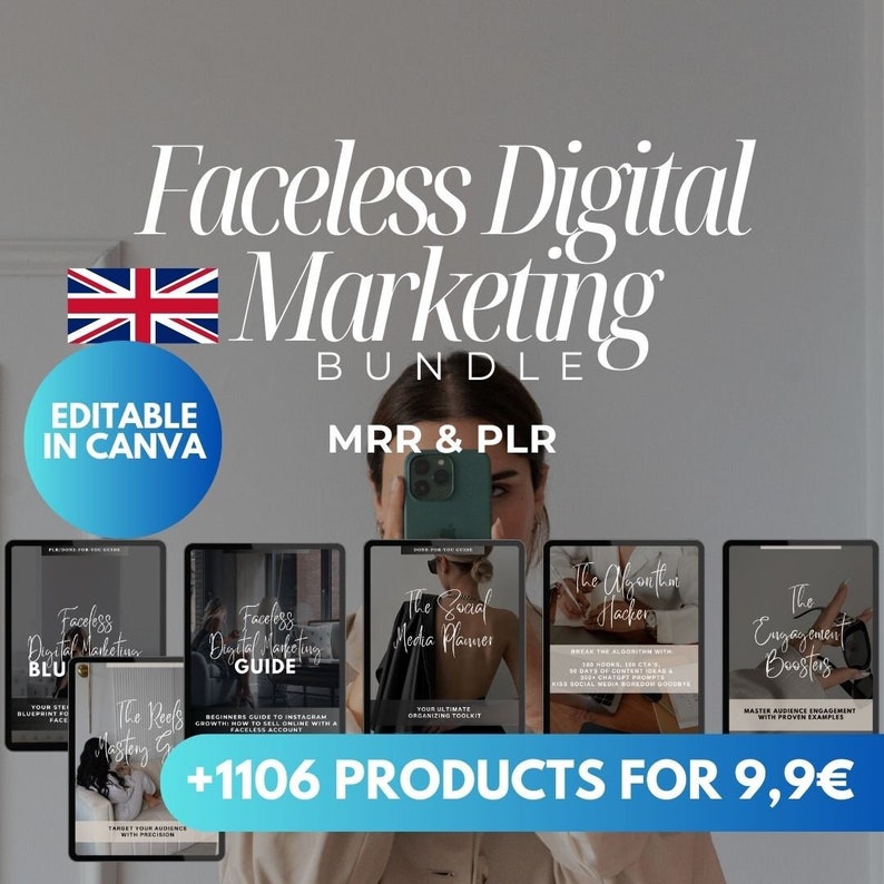 Faceless Digital Marketing BUNDLE with MRR & PLR | Master Faceless Starter Kit | Resale Rights | Guide Faceless