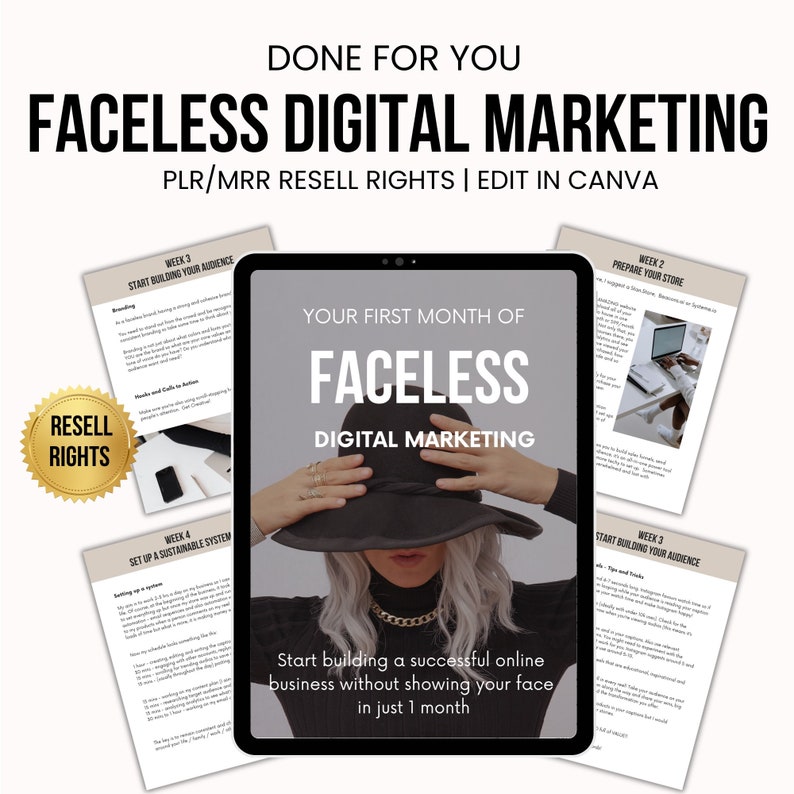 Faceless Digital Marketing Master And Private Label Resell Rights, Guide for Faceless Digital Marketing with MRR/PLR, Canva Template Ebook