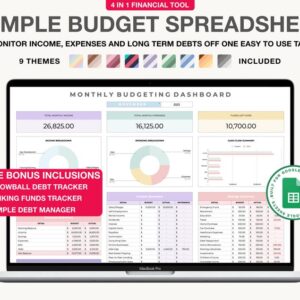 Simple monthly Budget Spreadsheet template for Google Sheets, Paycheck Budget Template, Biweekly Budget, Personal Financial Tracker V2 A