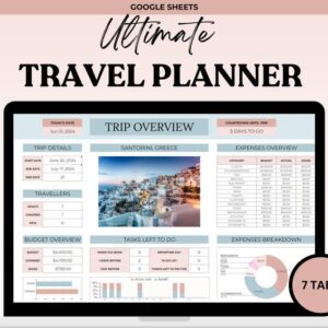 Travel Planner Spreadsheet, Vacation Planner Google Sheets, Holiday Planner, Travel Organizer, Trip Itinerary, Packing List, To-do