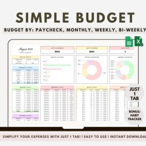 Budget Planner Google Sheet Monthly Excel Budget Spreadsheet Template Paycheck Tracker Weekly Financial Planner Beginners Biweekly Budgeting