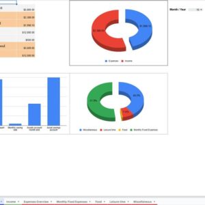 Monthly expenses and income planner, various filter functions, easy to use, Google Sheets Document english language