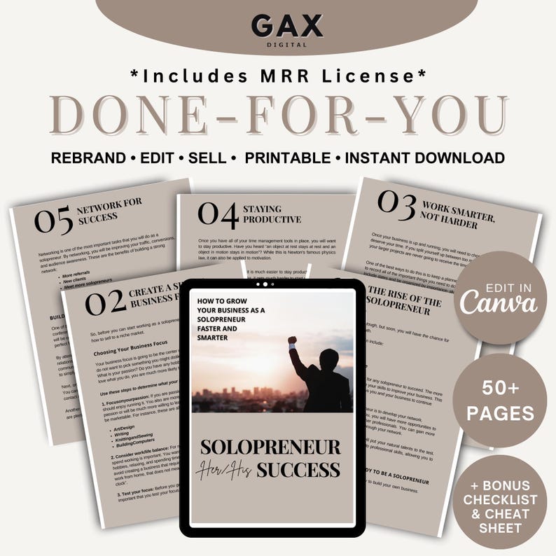 Solopreneur Ebook, Done For You Lead Magnet Coaching, Canva Templates For Small Business Owner, Digital Passive Income, Master Resell Rights