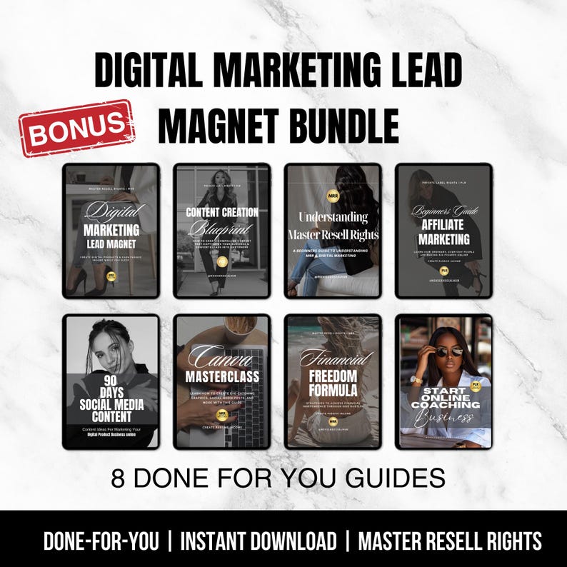 Digital Marketing Lead Magnet Bundle | PLR Ebook | Faceless Marketing | MRR Template | Resell Rights | Done-For-You Digital Product