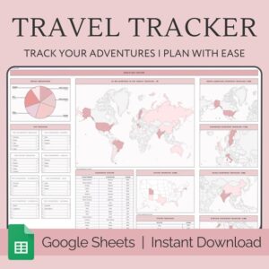 Travel Tracker Spreadsheet Google Sheets Digital World Map Planner for Travel Itinerary Digital Holiday Organizer Travel Budget Packing List