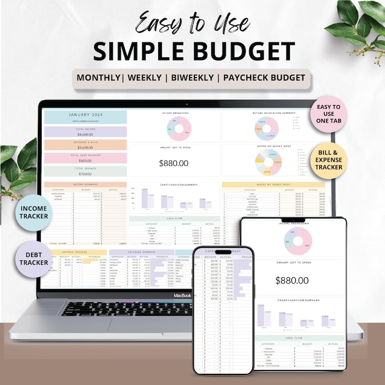 Monthly Budget planner Google Spreadsheet Paycheck Budget Tracker Excel Weekly biweekly Budget financial expense Tracker Budgeting template