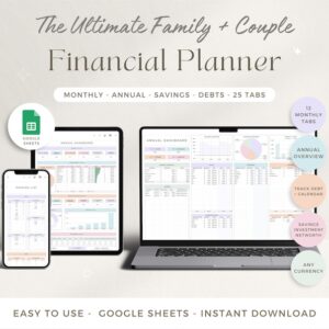 Family And Couple Annual Budget Google Sheets Spreadsheet Monthly Biweekly Budget Tracker Financial Planner Bill Calendar Debt Tracker 50/30