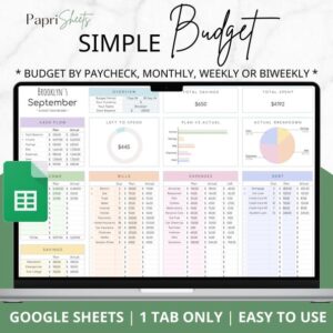 Budget Planner Google Sheets: Monthly Budget Spreadsheet, Paycheck Budget Tracker, Simple Weekly Budget Template, Biweekly Budget, Budgeting