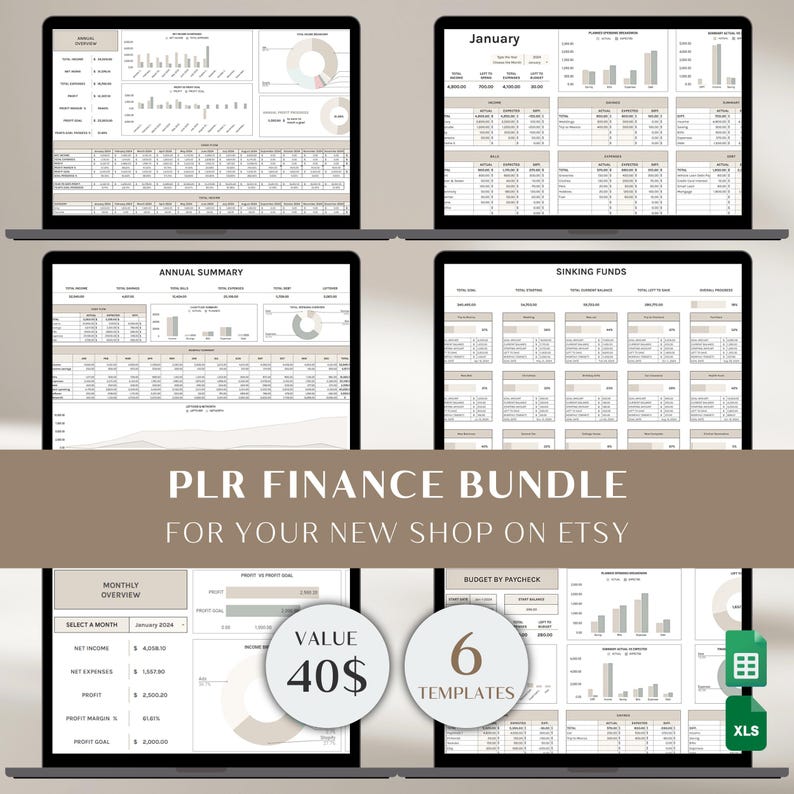 PLR Personal Finance Templates Bundle, Finance Planner, Private Label Digital Products, PLR Spreadsheets, Small Business Excel Sheets