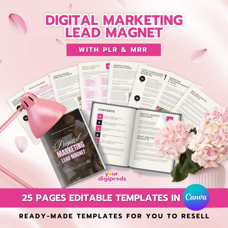 Digital Marketing Lead Magnet Canva Templates PLR MRR, Private Label Rights Master Resell Rights, Social Media Marketing, Digital Product