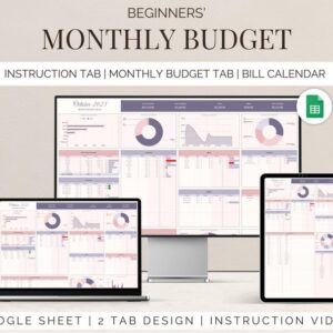 Beginner's Monthly Budget spreadsheet Simple Budget template personal finance tracker digital budget financial planner google sheet template