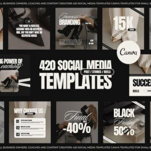 420 Social Media Templates Canva for Business, Instagram Templates for Coaches, Small Business Canva Templates, Digital Marketing Templates