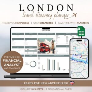 London 3-Day Itinerary & Budget Planner | All-in-One Excel Trip Organizer | London Editable Travel Guide | Instant Download