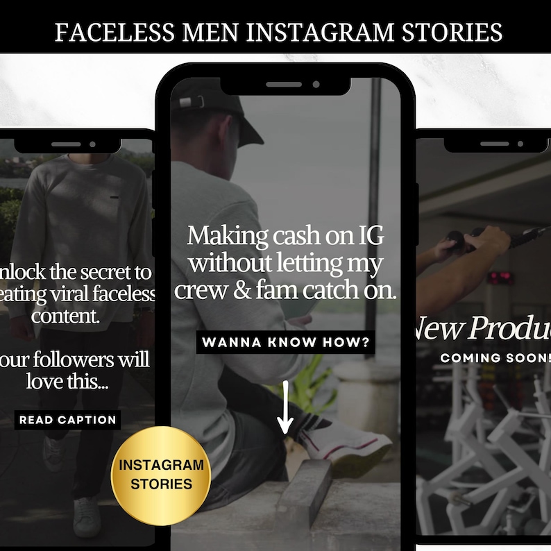 Faceless Mens Instagram Reels, Digital Marketing, Instagram Stories, Reel Covers, PLR MRR, Master Resell Rights, Private Label Rights