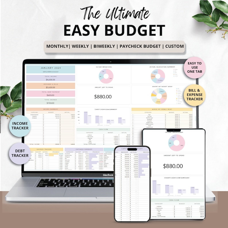 Easy Budget Planner Google Sheet Spreadsheet Monthly Budget by Paycheck template Weekly Simple budget Planner Beginners Biweekly Budgeting