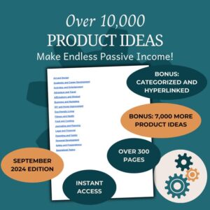 10000 Ideas: Digital Product To Sell | Passive Income  | Hyperlinked Digital Downloads for Small Business | 7,000 Bonus Product Ideas