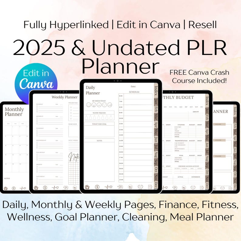Undated 2025 Planner PLR | Digital Planner for iPad and Andoid | Goodnotes Planner 2025 | Finance, Fitness, Self-Care, Goal & Meal Planner
