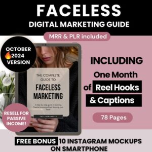 Faceless Digital Marketing Guide with PLR and MRR, Learn and Resell Faceless Marketing Strategies Course, Done-For-You Passive Income Ebook