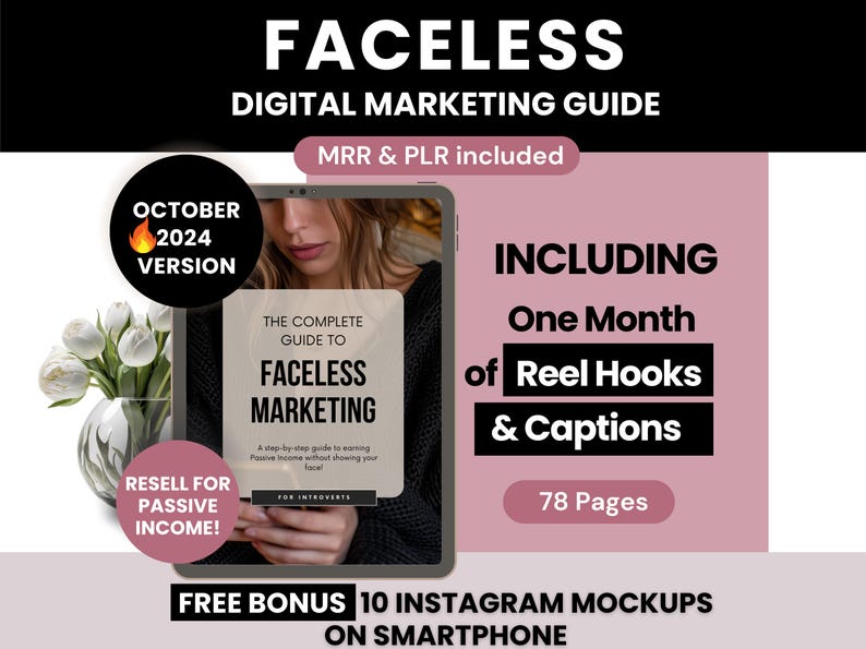 Faceless Digital Marketing Guide with PLR and MRR, Learn and Resell Faceless Marketing Strategies Course, Done-For-You Passive Income Ebook Faceless Digital Marketing Guide with PLR and MRR, Learn and Resell Faceless Marketing Strategies Course, Done-For-You Passive Income Ebook